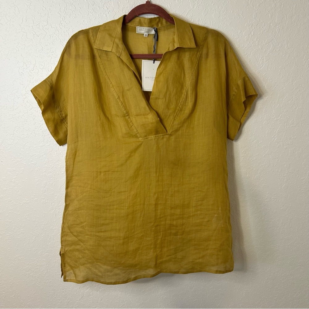 Antonelli ardisia ramie polo pullover blouse in a mustard yellow size 42